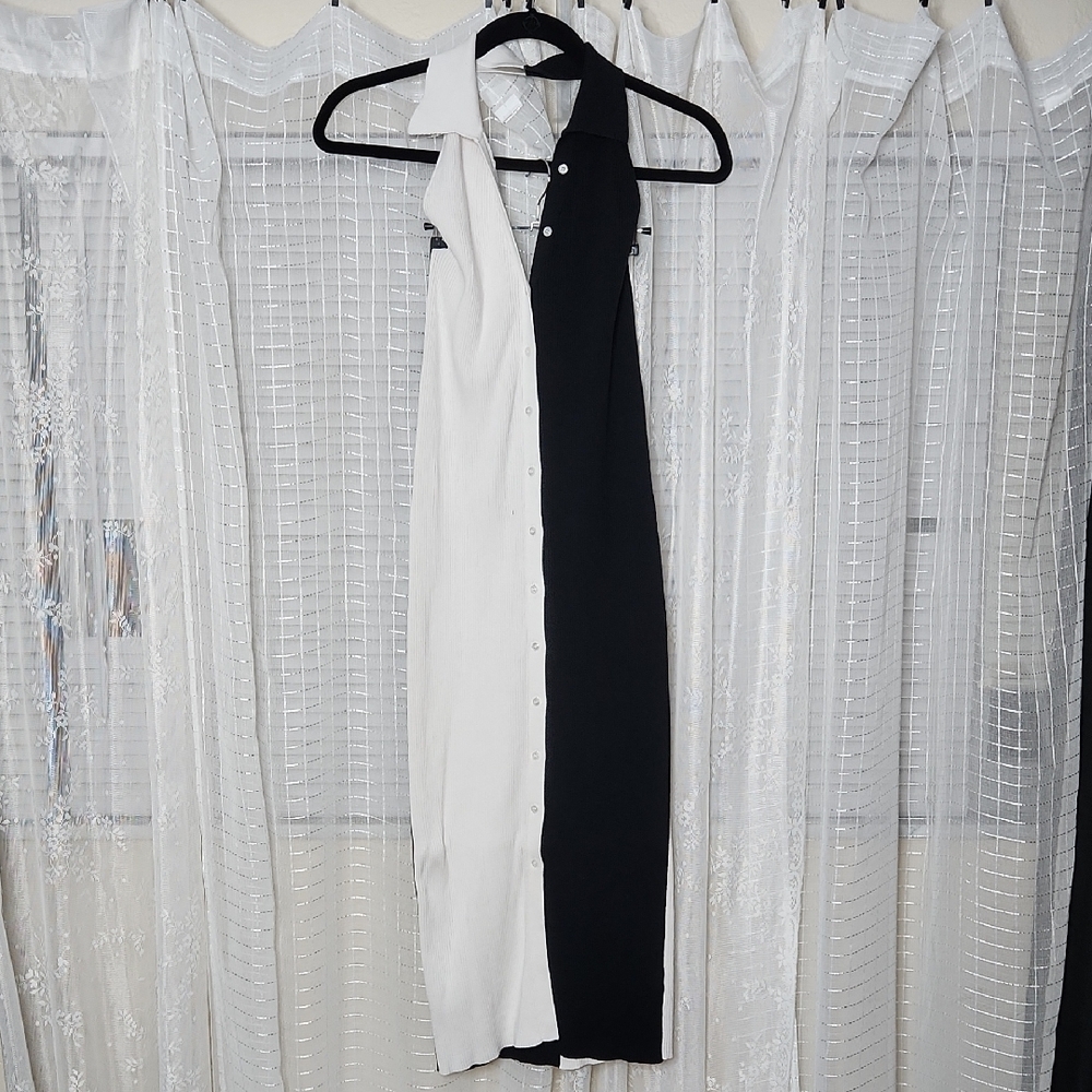 Eloquii Black & White Color Block Knit Button-Up Halter Maxi Dress Sz18/20